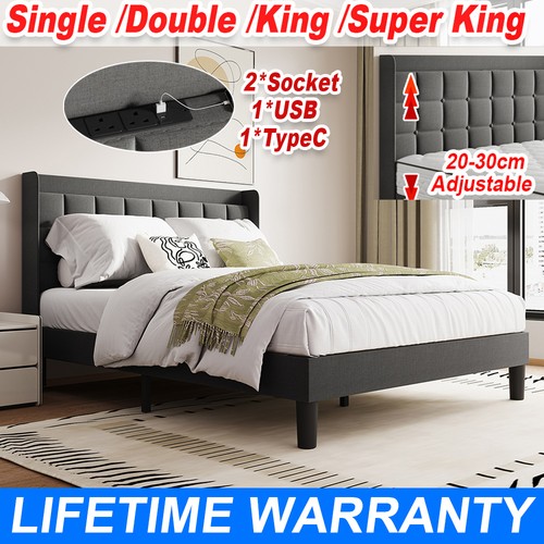 Modern bed frame - linen, fabric