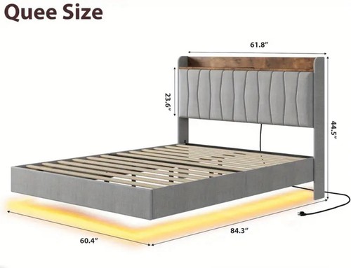 Queen size grey floating bed - grey,