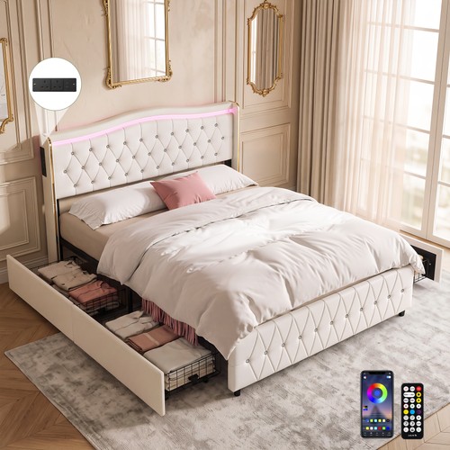 Led luxury chesterfield bed - led,